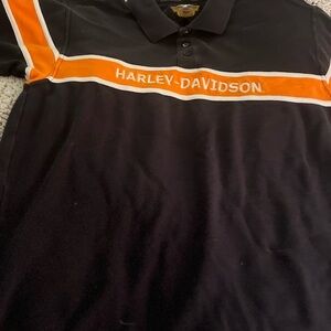 Harley-Davidson Men's Black and Orange Polo Shirt Size Large
